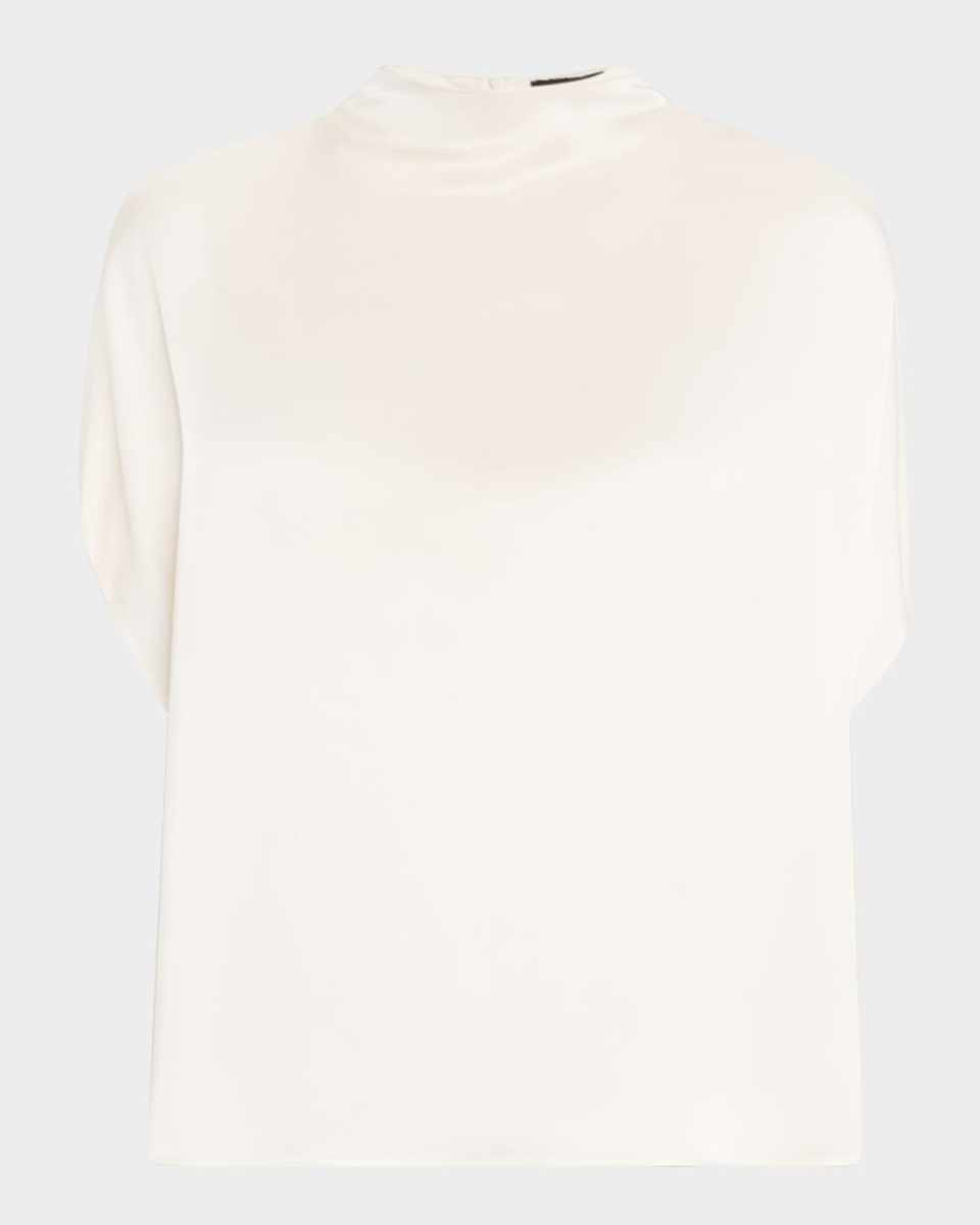 Mock-Neck Satin Cape T-Shirt